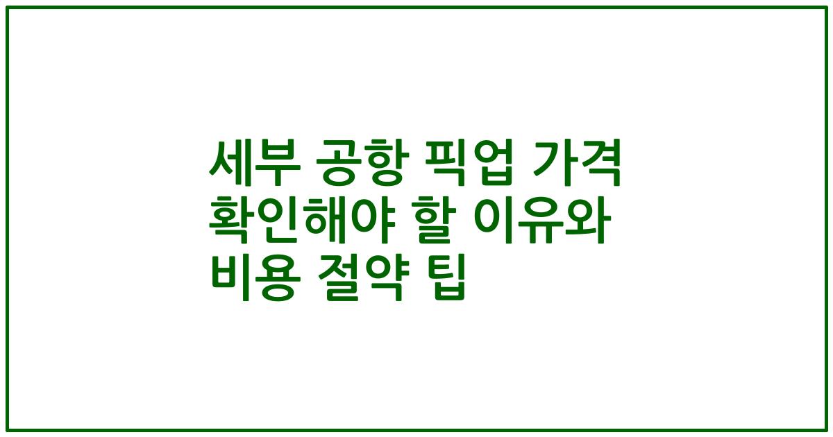 세부 공항 픽업 가격 확인해야 할 이유와 비용 절약 팁